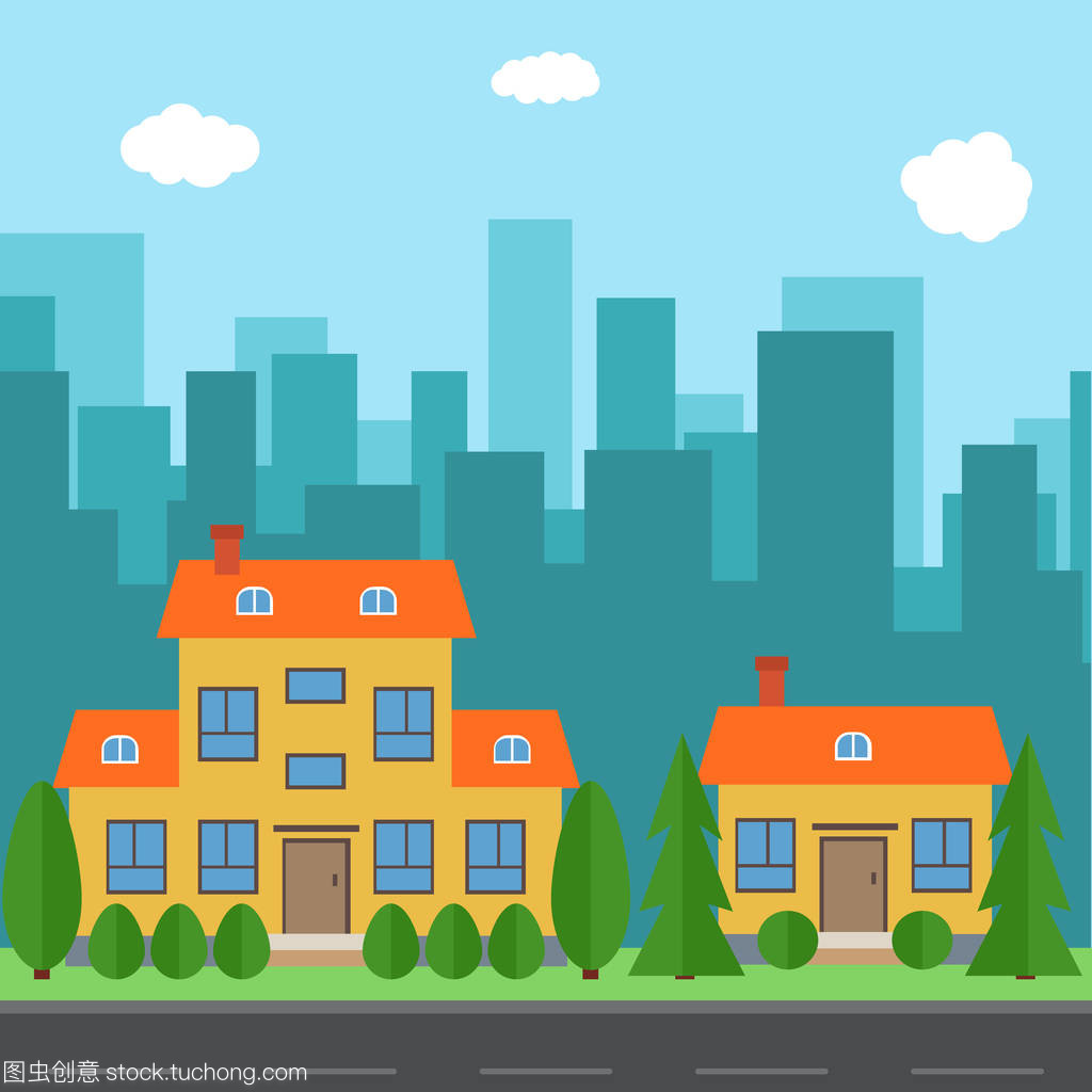 矢量都市 当卡通建筑在平槽空间里生长